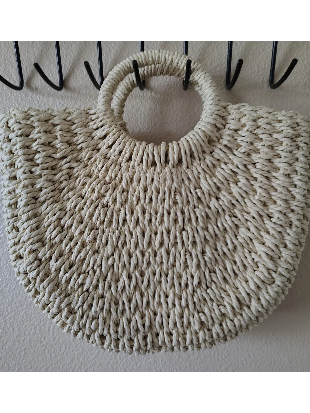 Woven Round Handle Straw Tote Bag in Cream